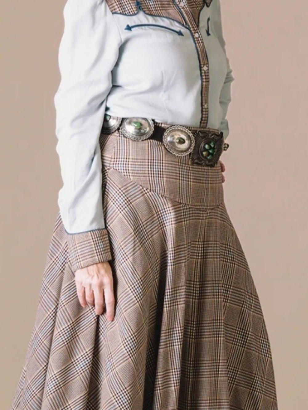 Double D Ranch 'Glenn's Rodeo' Brown Plaid Maxi Skirt, NWT